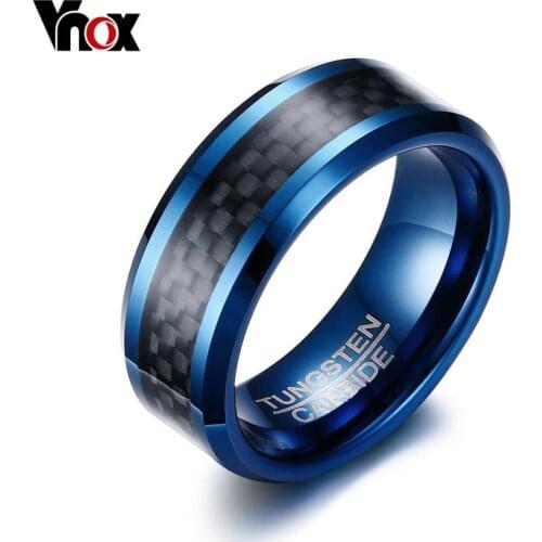 Vnox Blue Tungsten Rings for Men Wedding Bands 8mm Mens Carbon Fiber Tungsten Carbide Men Ring Jewelry
