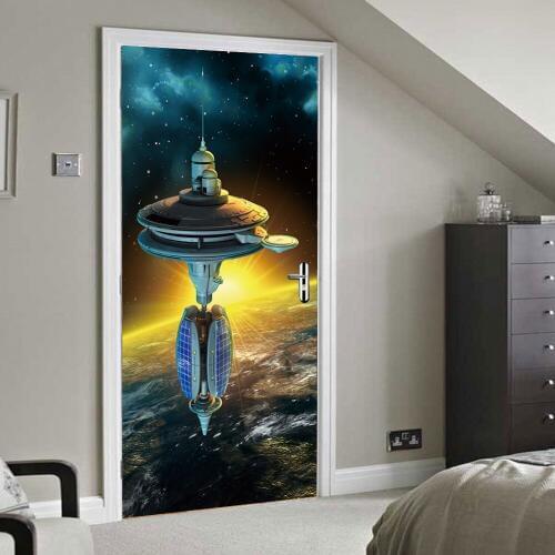 Colomac 3d space pattern wall door sticker self-adhesive door renovation decorative living room bedroom decoration accessories