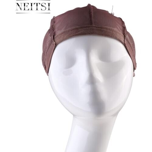 Neitsi Elastic Lace Wig Caps For Making Wigs With Adjustable Strap Bonnet Lace Perruque New Nylon Hairnet Snood Brown 10pcs/pack