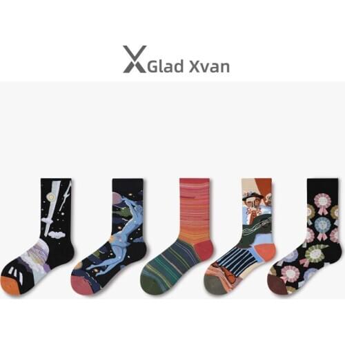 2020 Retro Art Couple Socks Harajuk Cotton Women Socks Funny Unisex Long Socks High Stretch Mid Crew Men Socks носки Fit 36-43