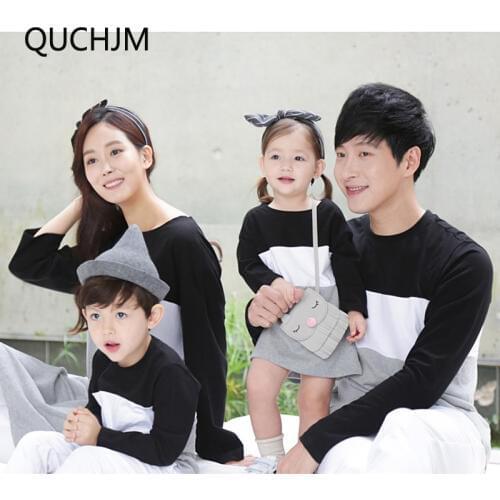 Family Matching Outfits 2018 Family Look Mother Daughter Dress Family Clothing Father Son T-Shirt Cotton Patchwork Striped