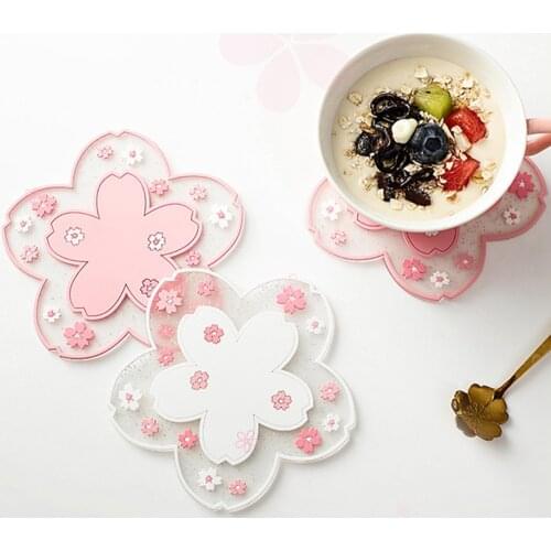 2pcs Cherry Blossom Coasters Heat Insulation Placement Tea Coaster Cup Milk Mug Anti-skid Gifts Office Desk Set Table Decoration