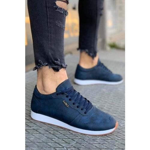 Knack Casual Male Sports Shoes Skidproof Navy Blue Color Flexible Building Stylish Trend Faux Leather Lace-Up Summer Season Shoes 002