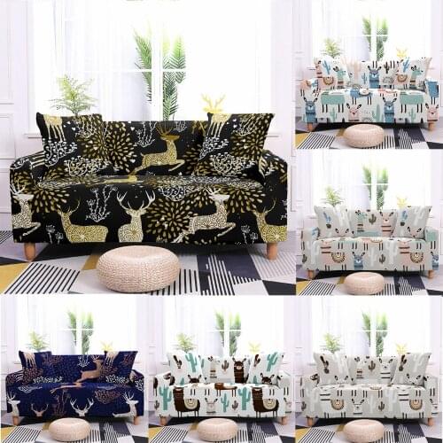 Christmas Elk Printed Printed Elastic Sofa Cover for Living Room Stretch Slipcover L Shape Sectional Corner Chair Couch Cover