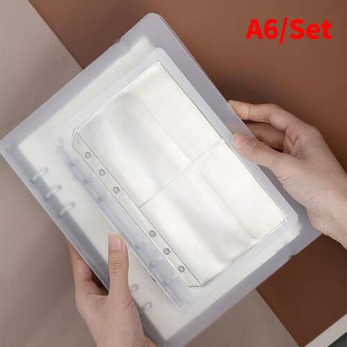 Transparent Color Plastic Clip File Folder A6 Notebook Loose Leaf Ring Binder PVC Inner Pocket Pouch Bags Storage Card Organizer