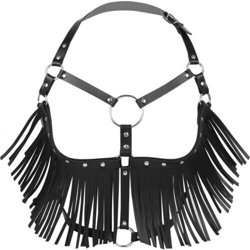 Vintage Punk Fringed Belt Fashion Womens Leather Fringed Dress Belt Fringed Belt Tassel Body Chest/Waist Harness Straps Belt