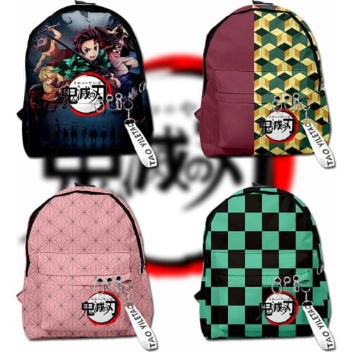 2021 Demon Slayer Cross-border New 3D Print Bag Pack Blade School Bags Oxford Cloth Personality Rope with Key Chain Backpack