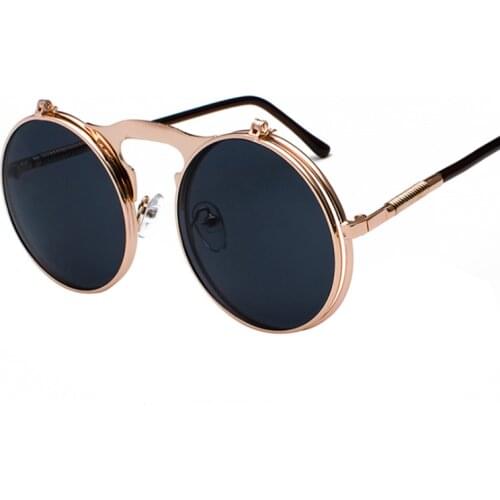 Steampunk Sunglasses Round Women Style Retro Flip Circular Double Metal Sun Glasses