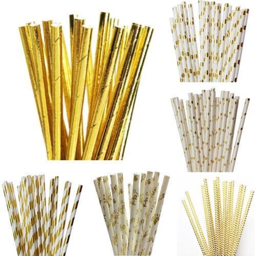 25pcs Foil Gold Silver Paper Straws 1pcs Flamingo Straws Wedding Paper Drinking Straws Birthday Baby Shower Party Decoration