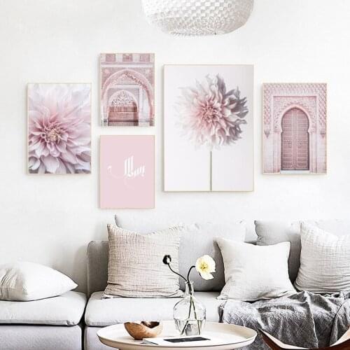 Modern Elegant Pink Dahlia Architecture Decorative Canvas Painting Wall Poster Picture For Living Room Decoration Wall Decor