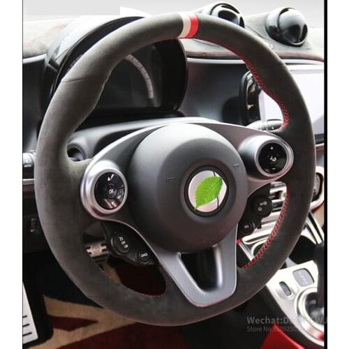 For Benz smart hand-sewn special steering wheel cover real Alcantara suede cover suede hand-stitched Car interior accessories