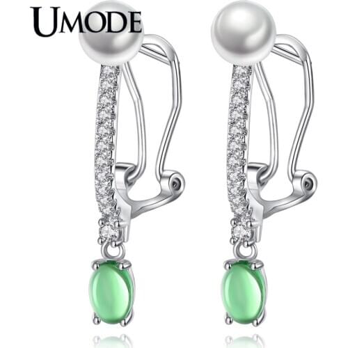 UMODE Cute Trendy Party Jewelry Charm Green Crystal Drop Earrings for Women Fashion Earrings Pearl Pendientes Mujer Moda AUE0334