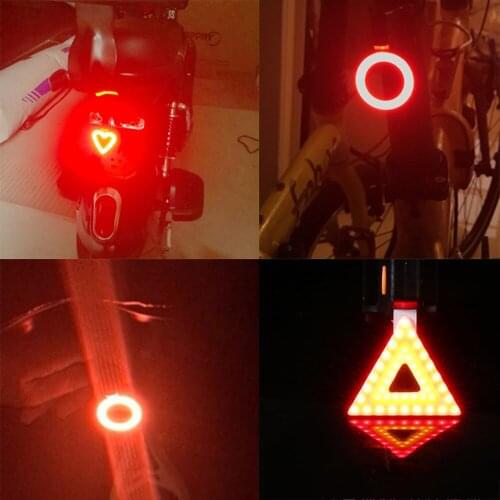 Triangle Heart Bones Round Bicycle Rear Lantern Waterproof USB Charge Tail Lights MTB Bike Light Accessories Round Flashlight