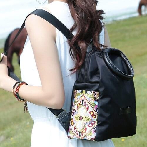 Vintage Embroidery Ethnic Canvas Backpack Women Handmade Flower Embroidered Travel Bags Mini Schoolbag Backpacks Rucksack