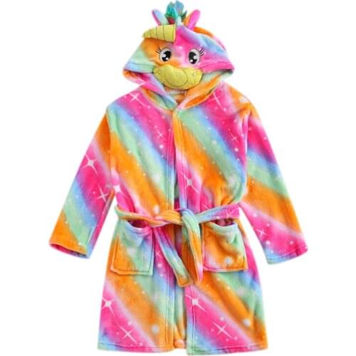 Wallarenear 5-9Years Toddler Baby Girl Colorful Flannel Warm Bathrobe Animal Shaped Hooded Side Pockets Autumn Winter Clothing