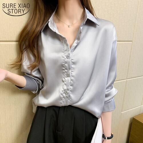 Loose Shirts Woman 2021 Autumn Women Tops and Blouses Korean Blouse Long Sleeve Blusas Office Lady Clothes with Gray White 10541