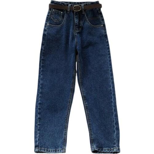 TEXIXI Fleece high waisted jeans womens new loose and versatile Harem Pants for autumn / winter 2020