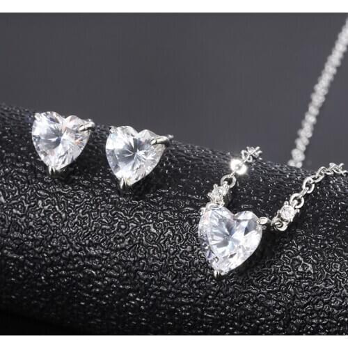 2020 Copper Luxury Eternal Iove AAA Cubic Zirconia Necklace Earrings Wedding Party birthday Present Women Fashion Jewelry Sets