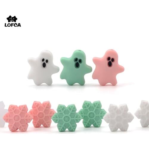 LOFCA 10pcs Snowflake Silicone Beads Ghost Mini Silicone Teething Beads BPA Free Food Grade Baby Care Pacifier Chain Gift DIY