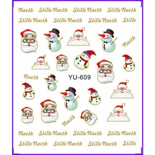 1X Nail Sticker Cute Xmas Santa Clause Water Transfers Stickers Nail Decals Stickers Water Decal Opp Sleeve Packing YU609-614