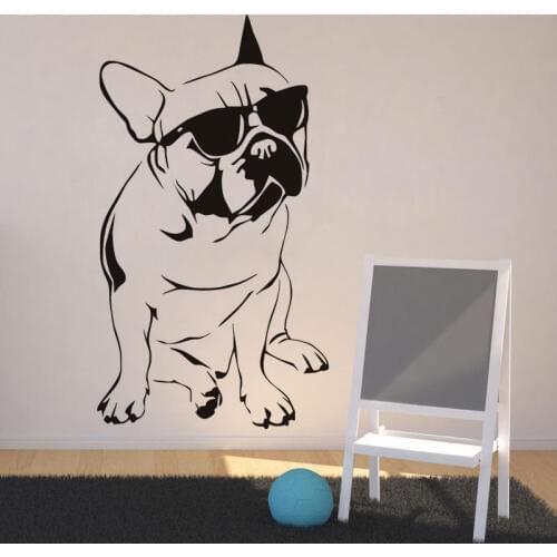 3d poster Art Mural Funny Animal Wall Sticker French Bulldog With Sunglasses Vinyl Wall Decal Vinilos Paredes Mural A436