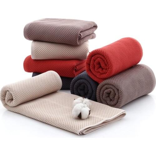 70x140CM Cotton Quick-dry Towel Plaid Bath Towels Cotton Soft Dry Towels Kitchen Clean Absorbent Towels Solid Color Household