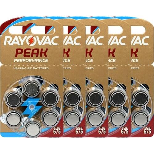 RAYOVAC PEAK - Zinc-air batteries for hearing aids, battery A675, 675A, ZA675, 675 PR44 and S675, 60 pieces