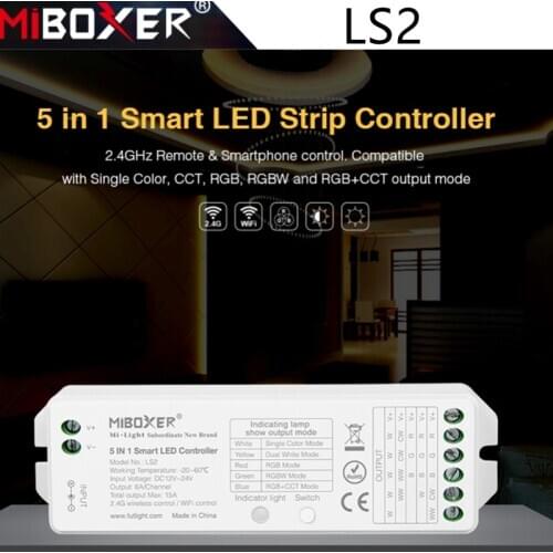 Miboxer 2.4G Wireless LS2 5 IN 1 Smart Led Controller For Single color CCT RGB RGBW RGBWW RGB+CCT Controller for LED Strip Light