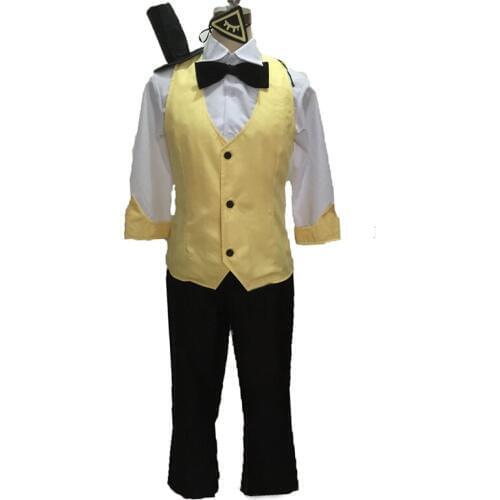 Bill Cipher Cosplay Costume Mystery Attack Outfit Halloween Costumes with hat and eye cover