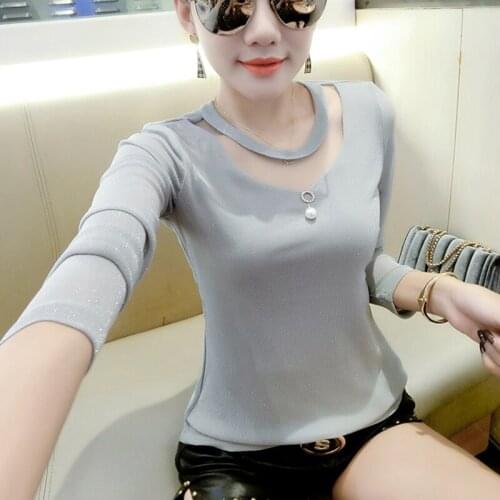 Korean Fashion V-Neck Blusas Spring Autumn New Gauze Sequins Women Blouses Slim Long Sleeve Female Clothes Black Ladies Blusas