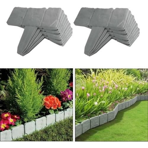 10pcs Dark Grey Garden Border Decorative Flower Bed Edging Fence Stone-Style 10 Pieces Outdoor Lawn Stakes Grass Enclosure DIY