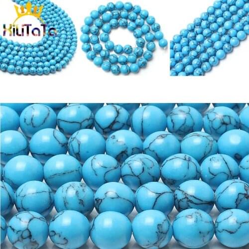 Natural Dark Blue Turquoises Stone Beads Round Loose Spacer Beads 15'' 4/6/8/10/12mm For Jewelry Making DIY Bracelet Necklace