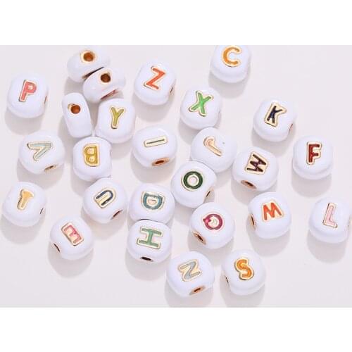 DIY Alloy Beads Alphabet Rainbow Letter Kind Enamel Charms Gold Color 8mm Pendants Jewelry Making Handmade Craft Accessories