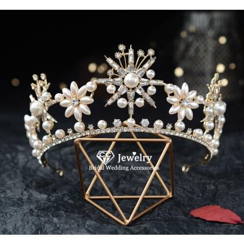CC Crown and Tiara Wedding Hair Accessories For Women Princess Luxury Crowns Headpiece Cubic Zircon Pearl Flower Shape HG1291