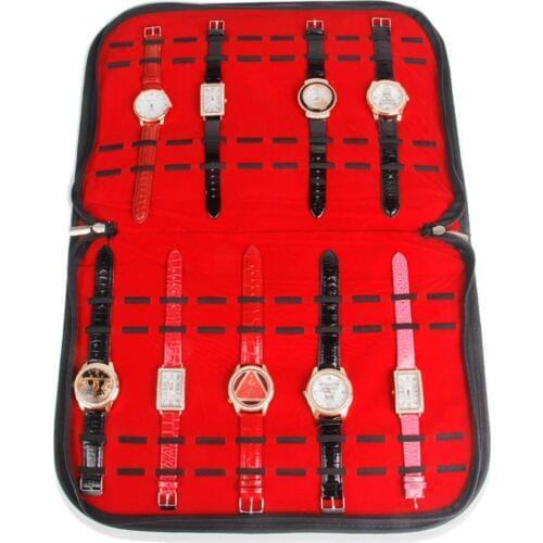 20-Slot Faux Leather Watch Case With Zipper&Mezzanine Watch Portable Bag Artificial Watches Storage Bag Holder Display Organize