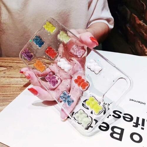 3D Candy Color Gummy Bear Phone Case For iPhone 12 Pro Max Mini Glitter Soft Cover Cases For iPhone 11 Pro X 7 8 Plus XR XS Max