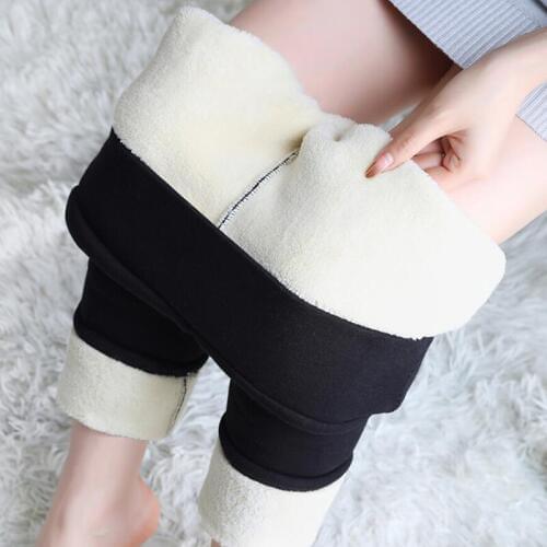 Black Warm Women Pants Winter skinny Thick velvet Casual Trousers Lambskin Cashmere Pants Wool fleece leggings Plus Size 4XL