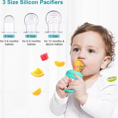 Baby Food Feeder Fruit Feeder Pacifiers for Teething Relief with S/M/L 3 Size Silicone Pacifiers for Infants, Pack of 2pcs