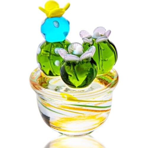 H&D Art Cactus Glass Blown Figurine Collectibles Mini Crystal Simulation Plants Home Table Decor Christmas Party Centerpieces