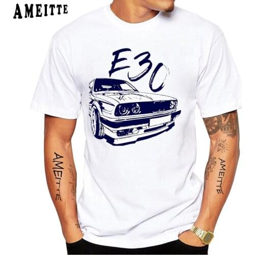 New Summer Men Short Sleeve E30 Old School Vintage Print T-Shirt Hip Hop Boy Casual Tops Car Sport Lovers White Tees
