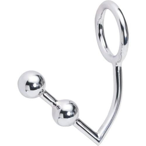 Happygo, S Size Male Chastity Cock Lock Anal Plugs Cock Lock Intruder with Ball Metal Anal Hook Ring 40mm Inside Diam Adult Game