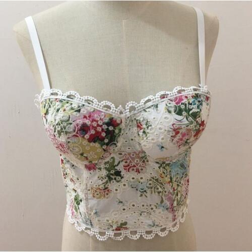 Sweet youth printed cotton tops Women Sexy Summer Palm & Floral Print Push Up Bralet Womens Bustier Bra Cropped Tops