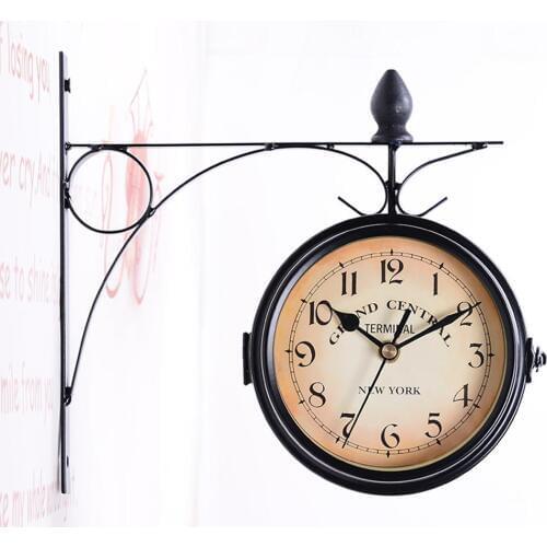 HobbyLane Vintage Double Sided Bracket Clock Horological Decoration Ornaments Living Room Iron Art Wall Clock