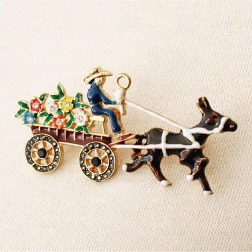 HOSENG Cartoon Flowers Carriage Alloy Plant Brooch Woman Man Elegant Backpack Lapel Enamel Jewelry Pin Christmas Gift HS_244