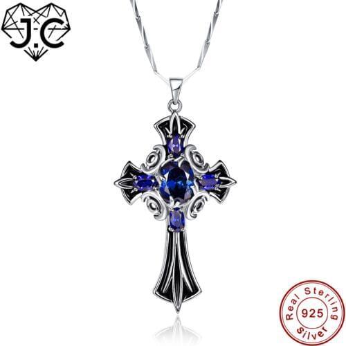 J.C Female Brilliant Pendant Cross Design Oval Sapphire Tanzanite Topaz Solid 100% 925 Sterling Silver Necklace Fine Jewelry
