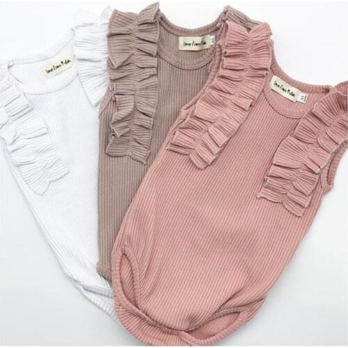 2020 Baby Summer Clothes Newborn Baby Girls Cotton Striped Bodysuits Sunsuit Ruffles Sleeveless Jumpsuit Little Girls Clothes