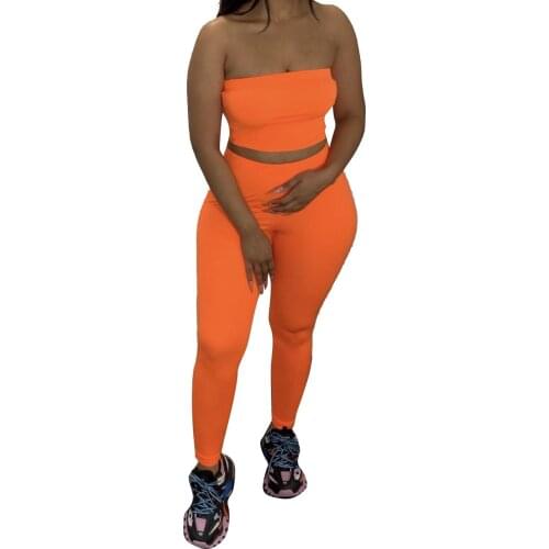 Leggings Set 2021 Spring New Womens Outfits Tube Top Ladies Pencil Pants Motion Two Piece Sets Women Clothing