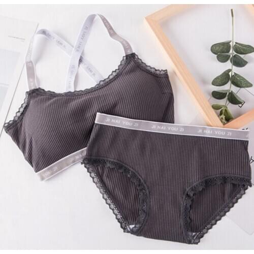 Women Letter Print Underwear Set Comfortable Wireless Lingerie Bra Set
