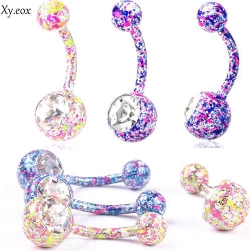 Beauty Rhinestone Belly Bars Jewellery Crystal Button Belly Navel Ring Gift