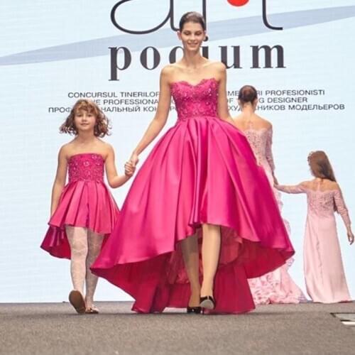 Sweetheart Hot Pink Mother Daugher Dresses A Line Lace Applique Dresses Mom and Girls Matching Party Birthday Dresses Custom